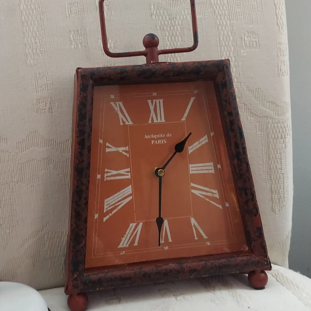 Antiquite Paris  Distressed Brick Red Table Shelf Clock